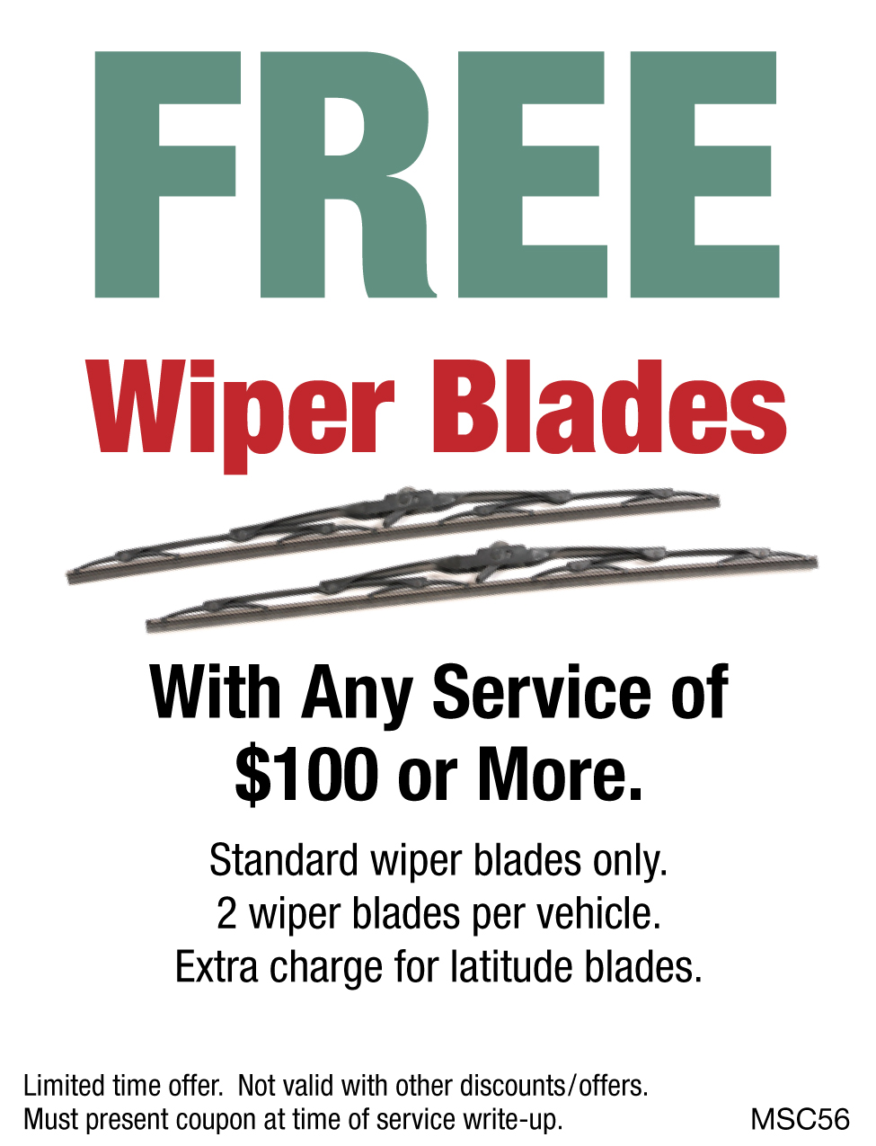 FREE Wiper Blades W/Any Service of $100 or More