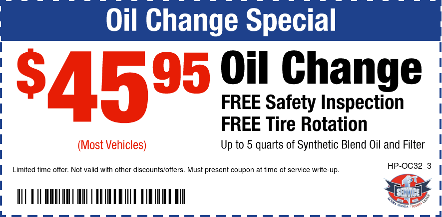 Oil Change $45.95 W/Free Safety Insp. and Tire Rotation 