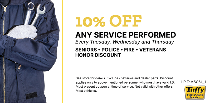 Honor Discount Every Tuesday/Wednesday/Thursday (Seniors/Police/Fire/Veterans) 10% OFF Any Service 