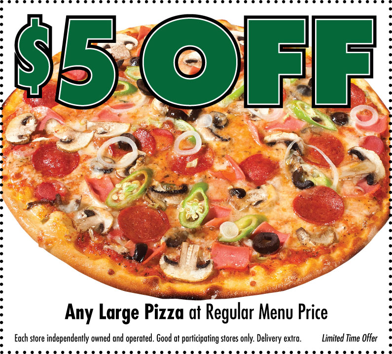 $5 OFF Any Large Pizza (Reg Menu Price) 