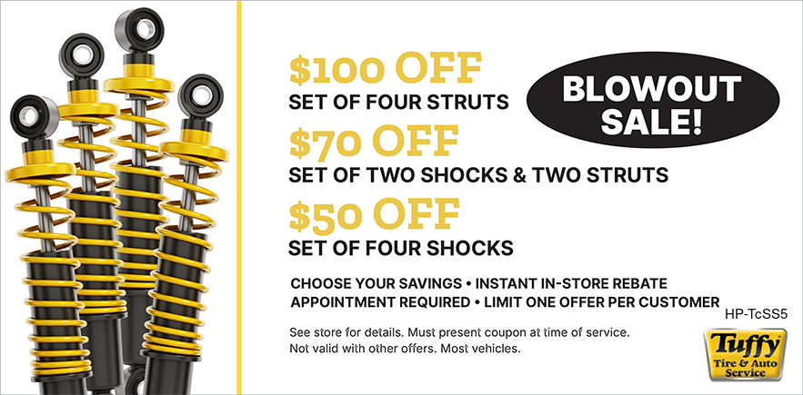 Shock And Strut Blowout Sale, $100 Off, $70 Off, $50 Off