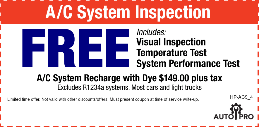 A/C System Inspection FREE Recharge W/Dye $149