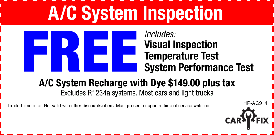 A/C System Inspection FREE Recharge W/Dye $149