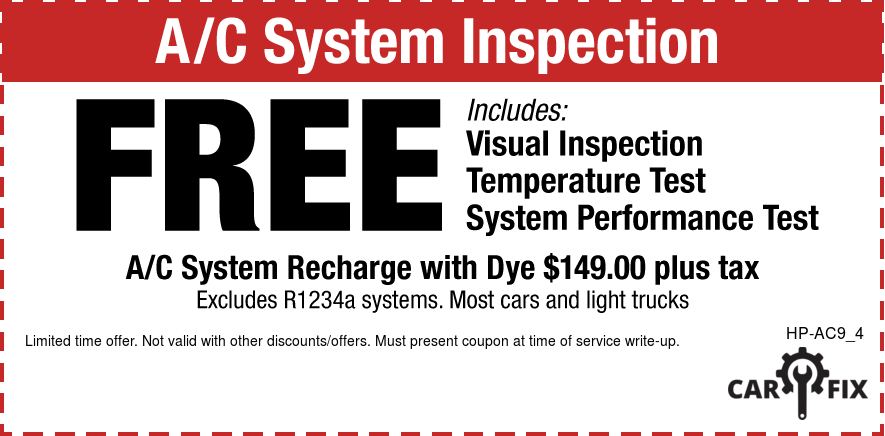 A/C System Inspection FREE Recharge W/Dye $149