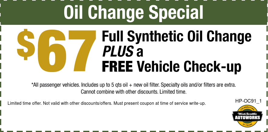 Oil Change Special $67 Full Synthetic Plus FREE Vehicle Check Up