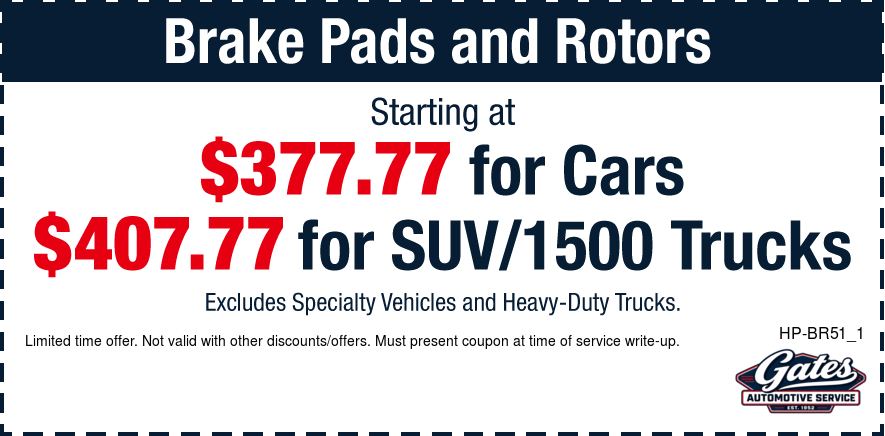 Brake Pads & Rotors $377.77 Cars $407.77 SUV/1500 Trucks