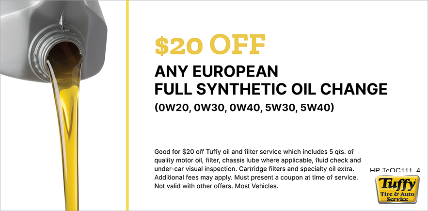$20 OFF Any European Full Synthetic Oil Change