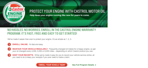 Castrol Engine Oil Warranty