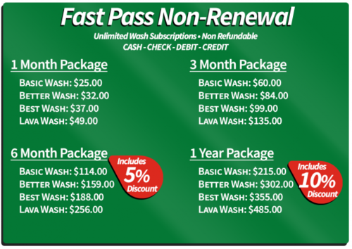 Car Wash Fast pass Non renewal