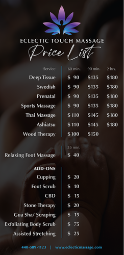 Eclectic Touch Massage Price List