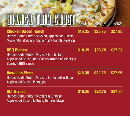 Bianca Thin Crust Menu - PizzaPapalis