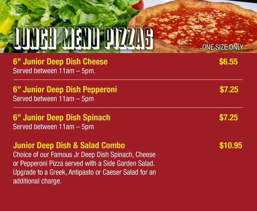 Lunch Menu Pizzas - PizzaPapalis